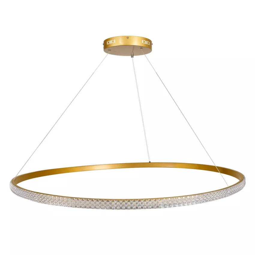 kelvo® DIAMOND  Κρεμαστό Φωτιστικό Οροφής LED 75W 7500lm 180° AC 220-240V IP20 Ρυθμιζόμενο Λευκό CCT με Χειριστήριο από 2700K έως 6000K Dimmable - Lumileds SMD Chip - Χρυσό Πλατίνα - Μ100 x Π100 x Υ3cm