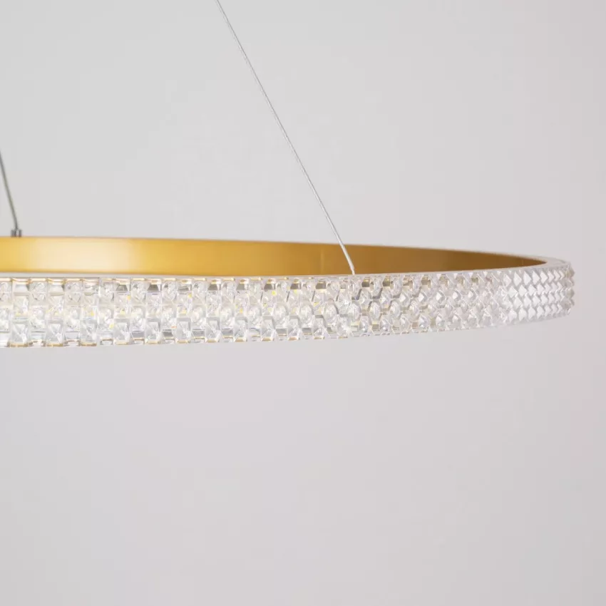 kelvo® DIAMOND  Κρεμαστό Φωτιστικό Οροφής LED 75W 7500lm 180° AC 220-240V IP20 Ρυθμιζόμενο Λευκό CCT με Χειριστήριο από 2700K έως 6000K Dimmable - Lumileds SMD Chip - Χρυσό Πλατίνα - Μ100 x Π100 x Υ3cm