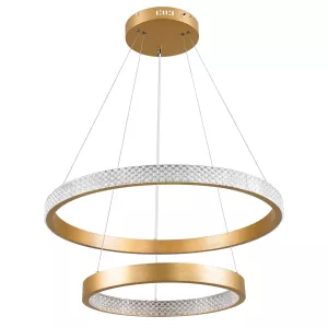 kelvo® DIAMOND  Κρεμαστό Φωτιστικό Οροφής LED 75W 7500lm 360° AC 220-240V IP20 Ρυθμιζόμενο Λευκό CCT με Χειριστήριο από 2700K έως 6000K Dimmable - Lumileds SMD Chip - Χρυσό Πλατίνα - Μ60 x Π60 x Υ40cm