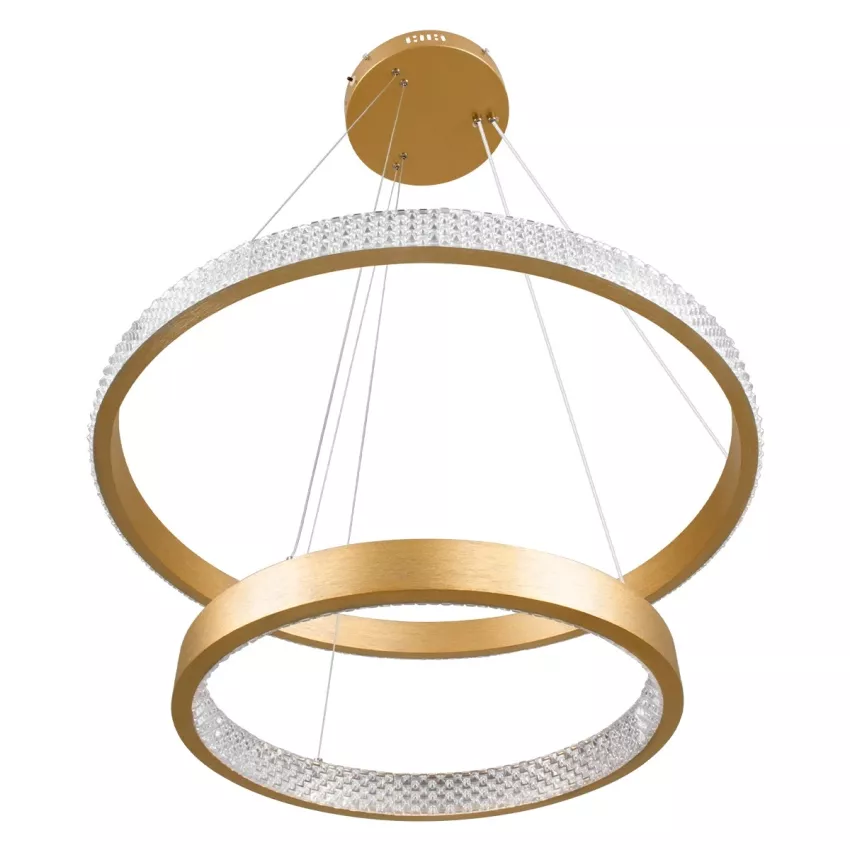 kelvo® DIAMOND  Κρεμαστό Φωτιστικό Οροφής LED 75W 7500lm 360° AC 220-240V IP20 Ρυθμιζόμενο Λευκό CCT με Χειριστήριο από 2700K έως 6000K Dimmable - Lumileds SMD Chip - Χρυσό Πλατίνα - Μ60 x Π60 x Υ40cm