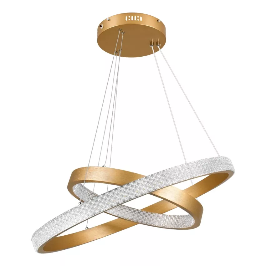 kelvo® DIAMOND  Κρεμαστό Φωτιστικό Οροφής LED 75W 7500lm 360° AC 220-240V IP20 Ρυθμιζόμενο Λευκό CCT με Χειριστήριο από 2700K έως 6000K Dimmable - Lumileds SMD Chip - Χρυσό Πλατίνα - Μ60 x Π60 x Υ40cm