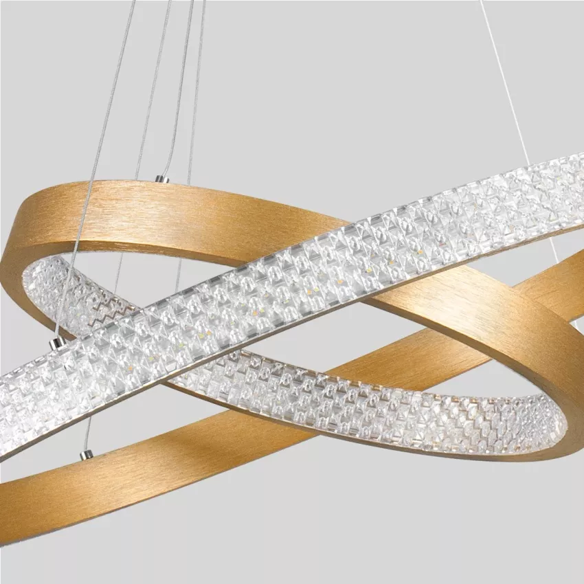 kelvo® DIAMOND  Κρεμαστό Φωτιστικό Οροφής LED 75W 7500lm 360° AC 220-240V IP20 Ρυθμιζόμενο Λευκό CCT με Χειριστήριο από 2700K έως 6000K Dimmable - Lumileds SMD Chip - Χρυσό Πλατίνα - Μ60 x Π60 x Υ40cm