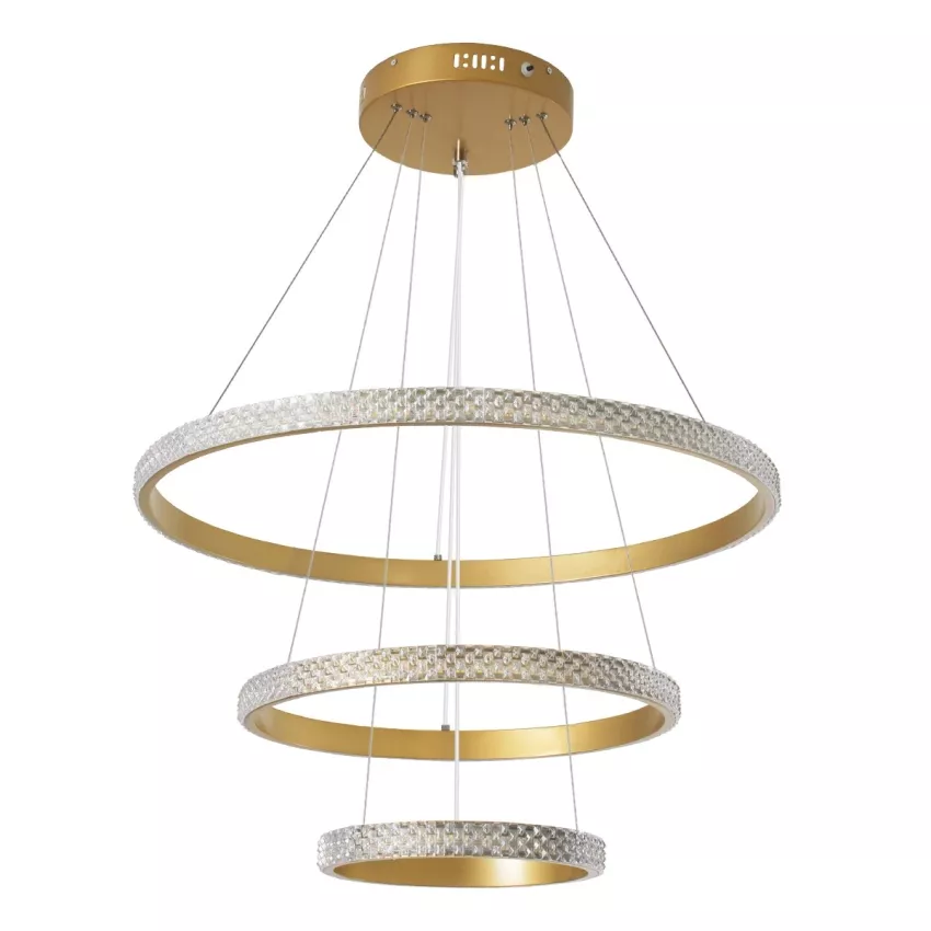 kelvo® DIAMOND  Κρεμαστό Φωτιστικό Οροφής LED 100W 10000lm 180° AC 220-240V IP20 Ρυθμιζόμενο Λευκό CCT με Χειριστήριο από 2700K έως 6000K Dimmable - Lumileds SMD Chip - Χρυσό Πλατίνα - Μ60 x Π60 x Υ60cm