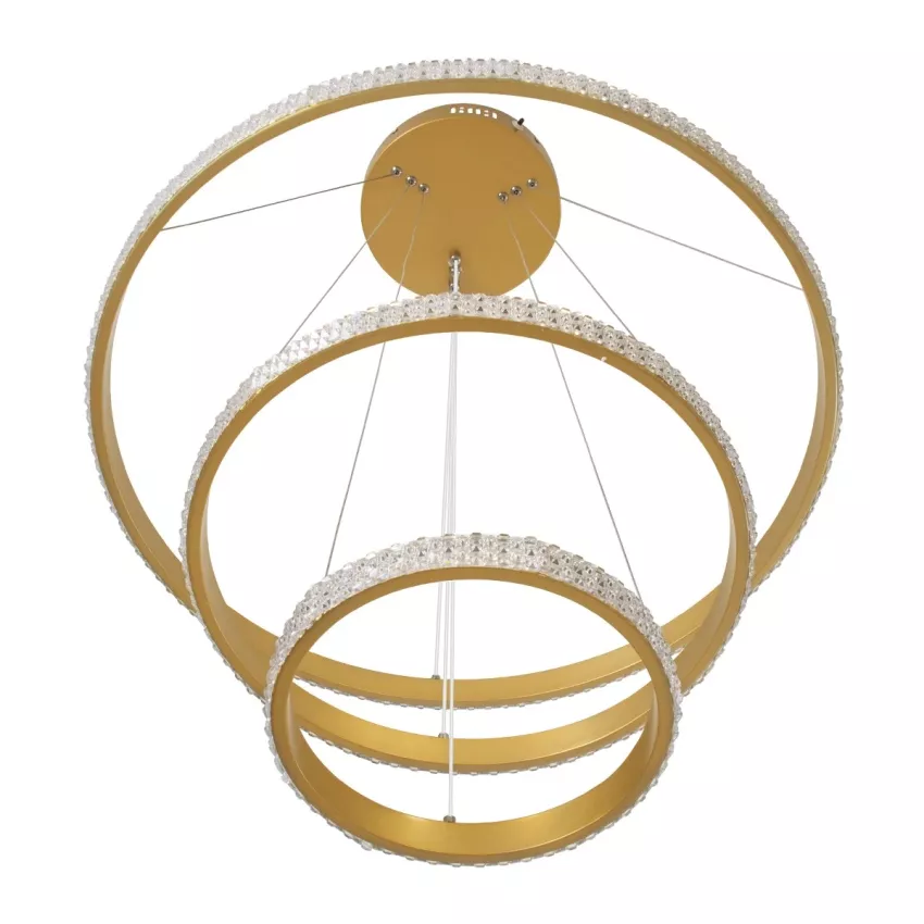 kelvo® DIAMOND  Κρεμαστό Φωτιστικό Οροφής LED 100W 10000lm 180° AC 220-240V IP20 Ρυθμιζόμενο Λευκό CCT με Χειριστήριο από 2700K έως 6000K Dimmable - Lumileds SMD Chip - Χρυσό Πλατίνα - Μ60 x Π60 x Υ60cm