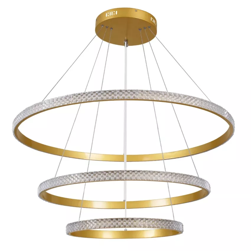 kelvo® DIAMOND  Κρεμαστό Φωτιστικό Οροφής LED 120W 12000lm 180° AC 220-240V IP20 Ρυθμιζόμενο Λευκό CCT με Χειριστήριο από 2700K έως 6000K Dimmable - Lumileds SMD Chip - Χρυσό Πλατίνα - Μ80 x Π80 x Υ80cm