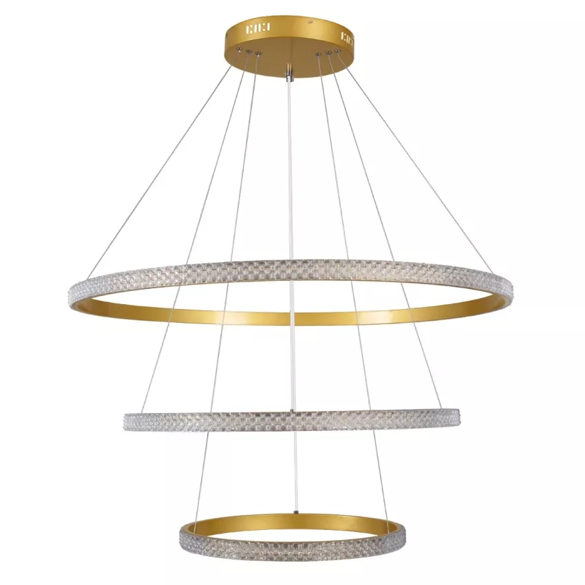 kelvo® DIAMOND  Κρεμαστό Φωτιστικό Οροφής LED 120W 12000lm 180° AC 220-240V IP20 Ρυθμιζόμενο Λευκό CCT με Χειριστήριο από 2700K έως 6000K Dimmable - Lumileds SMD Chip - Χρυσό Πλατίνα - Μ80 x Π80 x Υ80cm