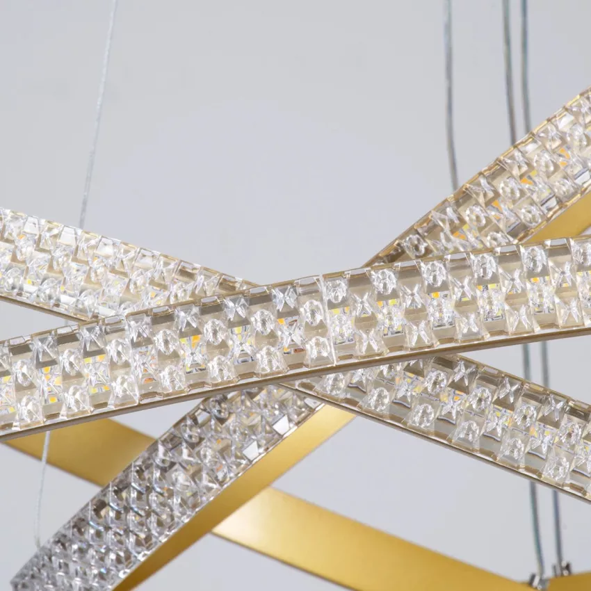 kelvo® DIAMOND  Κρεμαστό Φωτιστικό Οροφής LED 120W 12000lm 180° AC 220-240V IP20 Ρυθμιζόμενο Λευκό CCT με Χειριστήριο από 2700K έως 6000K Dimmable - Lumileds SMD Chip - Χρυσό Πλατίνα - Μ80 x Π80 x Υ80cm
