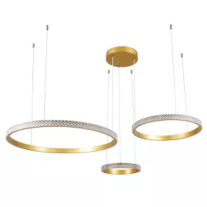 kelvo® DIAMOND  Κρεμαστό Φωτιστικό Οροφής LED 100W 10000lm 180° AC 220-240V IP20 Ρυθμιζόμενο Λευκό CCT με Χειριστήριο από 2700K έως 6000K Dimmable - Lumileds SMD Chip - Χρυσό Πλατίνα - Μ110 x Π110 x Υ60cm