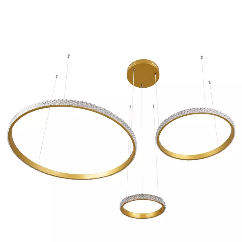 kelvo® DIAMOND  Κρεμαστό Φωτιστικό Οροφής LED 100W 10000lm 180° AC 220-240V IP20 Ρυθμιζόμενο Λευκό CCT με Χειριστήριο από 2700K έως 6000K Dimmable - Lumileds SMD Chip - Χρυσό Πλατίνα - Μ110 x Π110 x Υ60cm