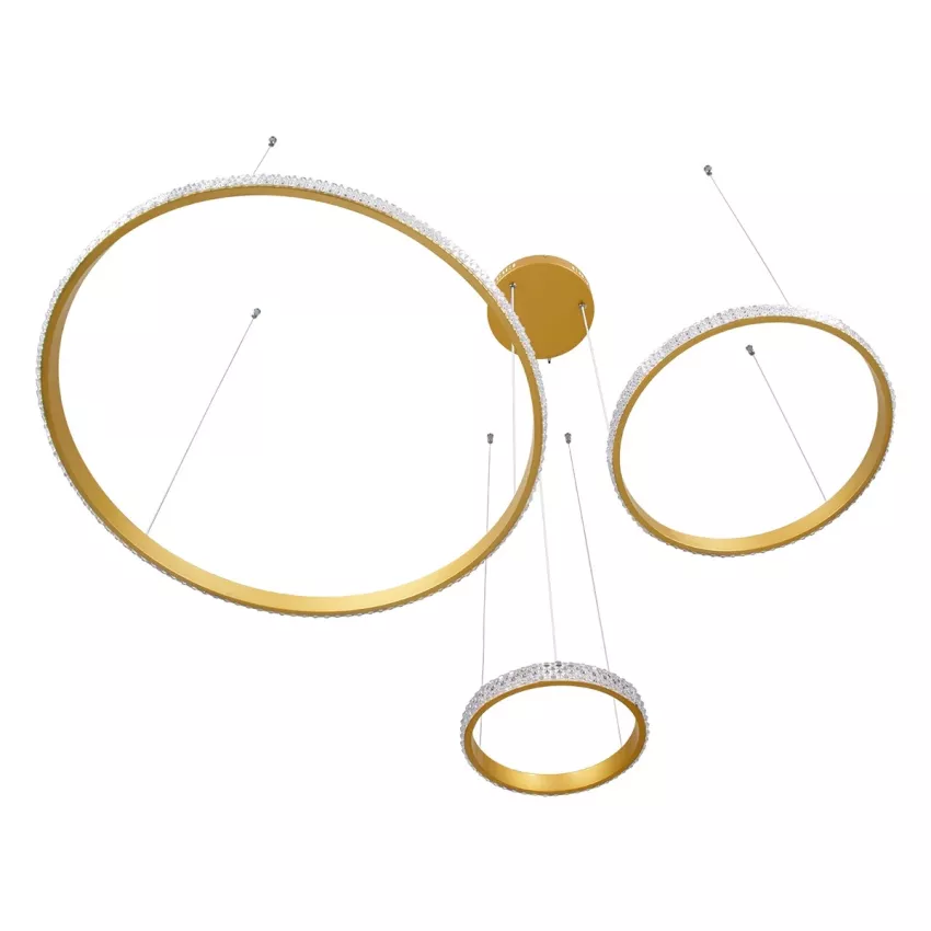 kelvo® DIAMOND  Κρεμαστό Φωτιστικό Οροφής LED 100W 10000lm 180° AC 220-240V IP20 Ρυθμιζόμενο Λευκό CCT με Χειριστήριο από 2700K έως 6000K Dimmable - Lumileds SMD Chip - Χρυσό Πλατίνα - Μ110 x Π110 x Υ60cm