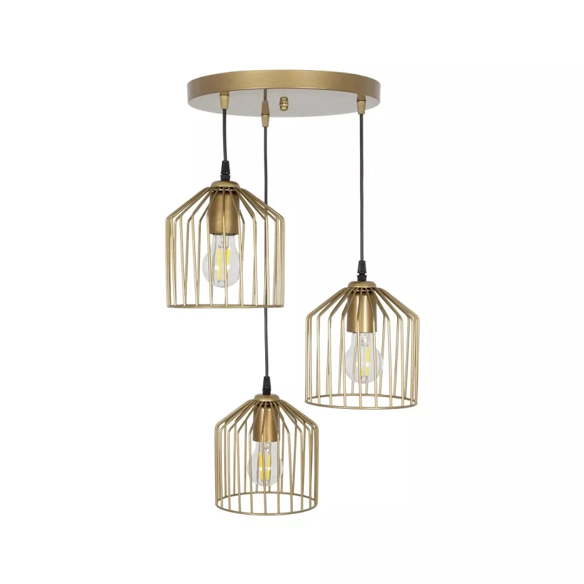GLOBOSTAR® FLIXIO  Vintage Κρεμαστό Φωτιστικό Οροφής με Ντουί 3 x E27 AC 220-240V IP20 - Χρυσό - Μ30 x Π30 x Υ70cm