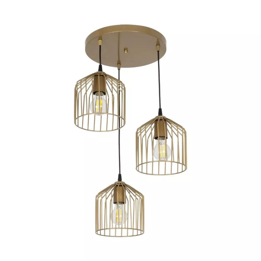 GLOBOSTAR® FLIXIO  Vintage Κρεμαστό Φωτιστικό Οροφής με Ντουί 3 x E27 AC 220-240V IP20 - Χρυσό - Μ30 x Π30 x Υ70cm