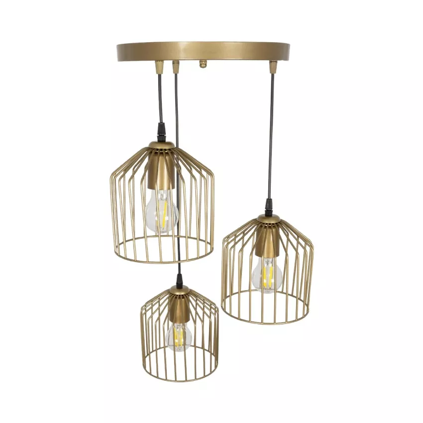 GLOBOSTAR® FLIXIO  Vintage Κρεμαστό Φωτιστικό Οροφής με Ντουί 3 x E27 AC 220-240V IP20 - Χρυσό - Μ30 x Π30 x Υ70cm