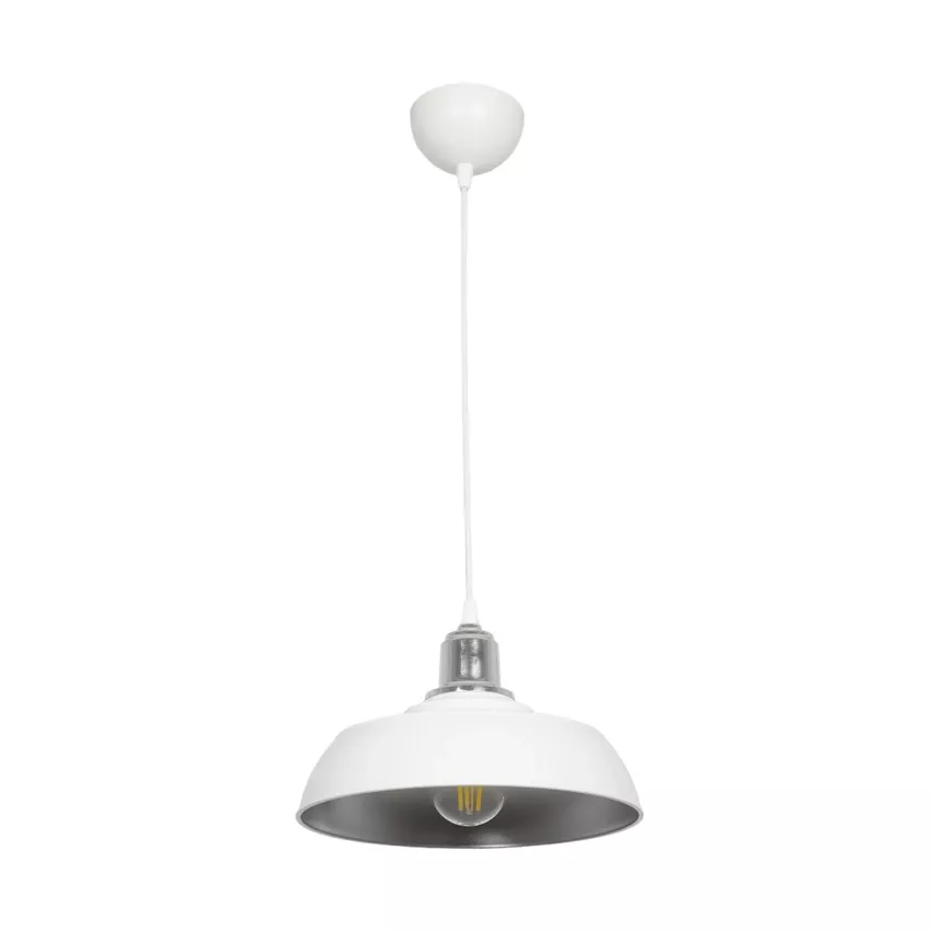 GLOBOSTAR® LOAN  Μοντέρνο Κρεμαστό Φωτιστικό Οροφής με Ντουί 1 x E27 AC 220-240V IP20 - Λευκό & Ασημί  - Μ25.5 x Π25.5 x Υ17cm