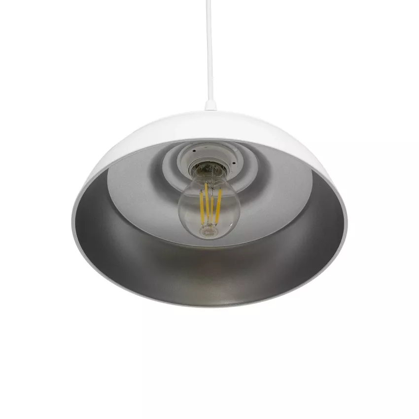 GLOBOSTAR® LOAN  Μοντέρνο Κρεμαστό Φωτιστικό Οροφής με Ντουί 1 x E27 AC 220-240V IP20 - Λευκό & Ασημί  - Μ25.5 x Π25.5 x Υ17cm