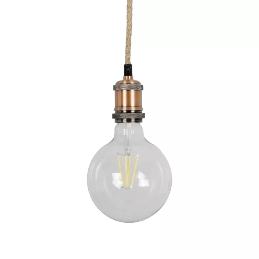 GLOBOSTAR® WHIP  Μοντέρνο DIY Φωτιστικό με Υφασμάτινο Καλώδιο, Ντουί 1 x E27, Διακόπτη On/Off & Πρίζα AC 220-240V IP20 - Μπεζ & Χάλκινο - Μ150 x Π5 x Υ5cm