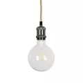 GLOBOSTAR® WHIP  Μοντέρνο DIY Φωτιστικό με Υφασμάτινο Καλώδιο, Ντουί 1 x E27, Διακόπτη On/Off & Πρίζα AC 220-240V IP20 - Ασημί & Μαύρο - Μ150 x Π5 x Υ5cm