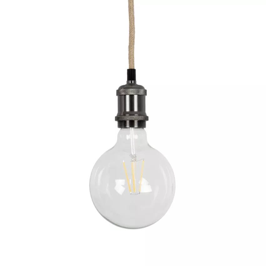 GLOBOSTAR® WHIP  Μοντέρνο DIY Φωτιστικό με Υφασμάτινο Καλώδιο, Ντουί 1 x E27, Διακόπτη On/Off & Πρίζα AC 220-240V IP20 - Ασημί & Μαύρο - Μ150 x Π5 x Υ5cm