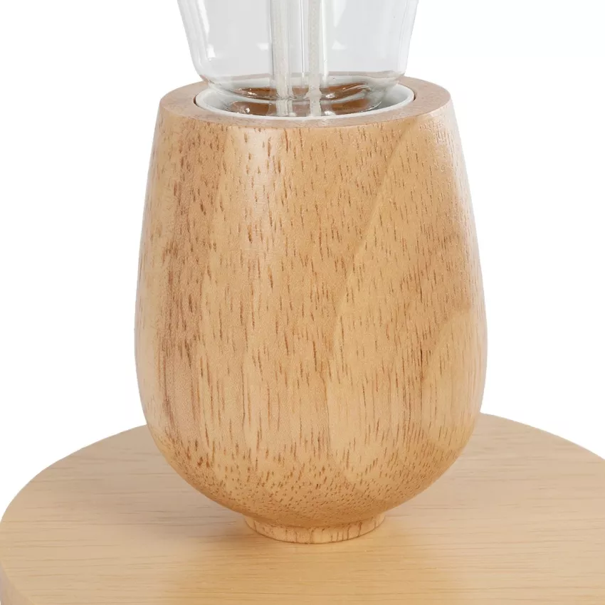 Round  Μοντέρνο Ξύλινο Επιτραπέζιο Φωτιστικό Πορτατίφ Λαμπατέρ με Ντουί E27 Μονόφωτο Στρόγγυλο Μπεζ - Φυσικός Άχρωμος Δρυς με 1.8m καλώδιο και διακόπτη Φ12 x Υ10cm