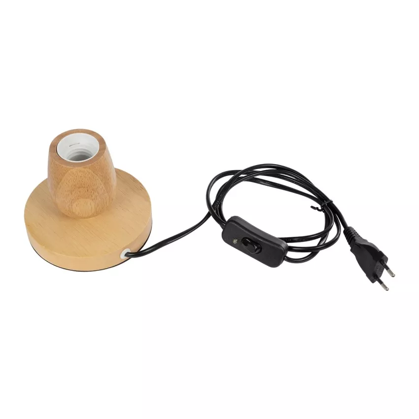 Round  Μοντέρνο Ξύλινο Επιτραπέζιο Φωτιστικό Πορτατίφ Λαμπατέρ με Ντουί E27 Μονόφωτο Στρόγγυλο Μπεζ - Φυσικός Άχρωμος Δρυς με 1.8m καλώδιο και διακόπτη Φ12 x Υ10cm