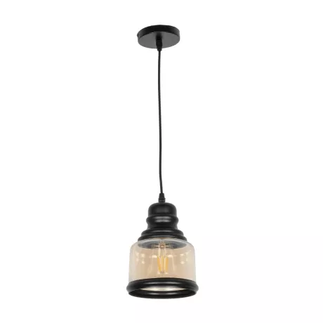 GLOBOSTAR® OLIVER  Vintage Κρεμαστό Φωτιστικό Οροφής με Ντουί 1 x E27 AC 220-240V IP20 - Μελί & Μαύρο - Μ15 x Π15 x Υ21.5cm