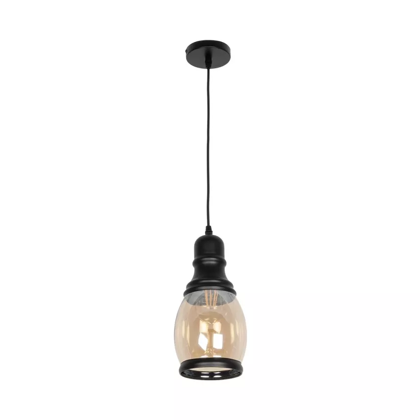 GLOBOSTAR® OLIVER  Vintage Κρεμαστό Φωτιστικό Οροφής με Ντουί 1 x E27 AC 220-240V IP20 - Μελί & Μαύρο - Μ14 x Π14 x Υ30cm