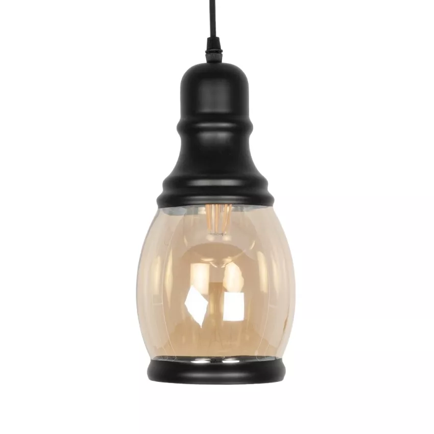 GLOBOSTAR® OLIVER  Vintage Κρεμαστό Φωτιστικό Οροφής με Ντουί 1 x E27 AC 220-240V IP20 - Μελί & Μαύρο - Μ14 x Π14 x Υ30cm