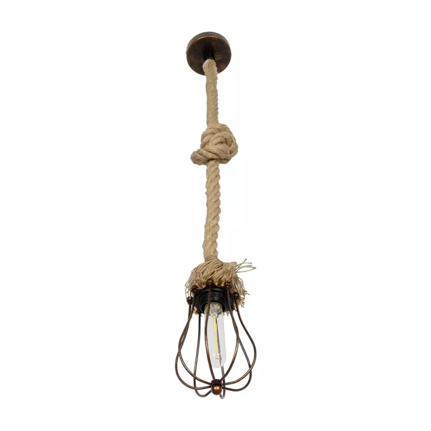 GLOBOSTAR® CAMBER  Vintage Κρεμαστό Φωτιστικό Οροφής με Ντουί 1 x E27 AC 220-240V IP20 - Χάλκινο & Μπεζ - Μ12 x Π12 x Υ80cm