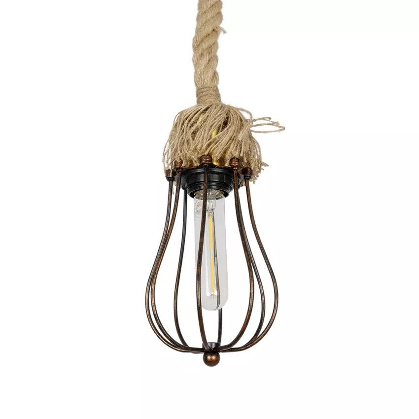 GLOBOSTAR® CAMBER  Vintage Κρεμαστό Φωτιστικό Οροφής με Ντουί 1 x E27 AC 220-240V IP20 - Χάλκινο & Μπεζ - Μ12 x Π12 x Υ80cm