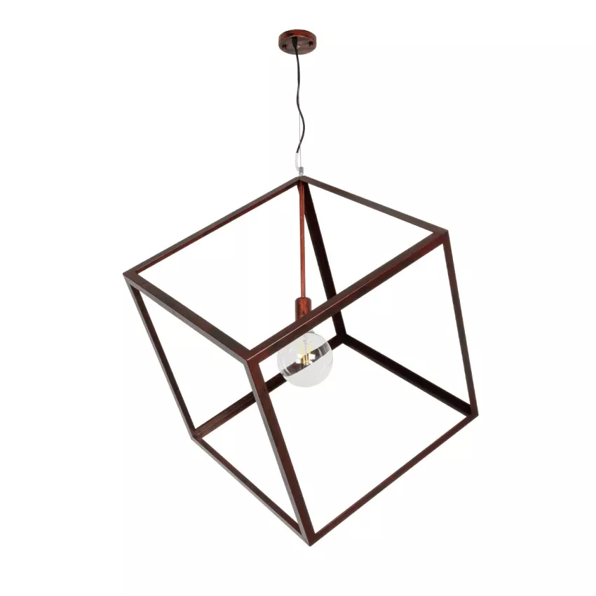 GLOBOSTAR® CUBE  Μοντέρνο Κρεμαστό Φωτιστικό Οροφής με Ντουί 1 x E27 AC 220-240V IP20 - Χάλκινο - Μ70 x Π70 x Υ87cm