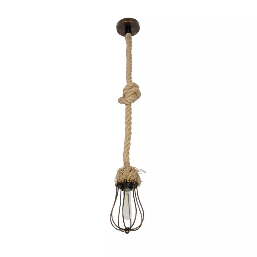 GLOBOSTAR® CAMBER  Vintage Κρεμαστό Φωτιστικό Οροφής με Ντουί 1 x E27 AC 220-240V IP20 - Χάλκινο & Μπεζ - Μ12 x Π12 x Υ80cm