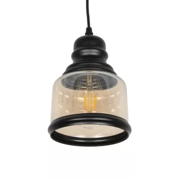 GLOBOSTAR® OLIVER  Vintage Κρεμαστό Φωτιστικό Οροφής με Ντουί 1 x E27 AC 220-240V IP20 - Μελί & Μαύρο - Μ15 x Π15 x Υ21.5cm