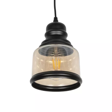 GLOBOSTAR® OLIVER  Vintage Κρεμαστό Φωτιστικό Οροφής με Ντουί 1 x E27 AC 220-240V IP20 - Μελί & Μαύρο - Μ15 x Π15 x Υ21.5cm