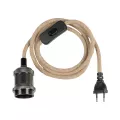 GLOBOSTAR® WHIP  Μοντέρνο DIY Φωτιστικό με Υφασμάτινο Καλώδιο, Ντουί 1 x E27, Διακόπτη On/Off & Πρίζα AC 220-240V IP20 - Ασημί & Μαύρο - Μ150 x Π5 x Υ5cm