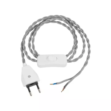 GLOBOSTAR® WHIP  Μοντέρνο DIY Πλεκτό Καλώδιο με Διακόπτη On/Off AC 220-240V IP20 - Γκρι & Λευκό - Μ150 x Π2.7 x Υ1.9cm