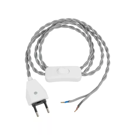 GLOBOSTAR® WHIP  Μοντέρνο DIY Πλεκτό Καλώδιο με Διακόπτη On/Off AC 220-240V IP20 - Γκρι & Λευκό - Μ150 x Π2.7 x Υ1.9cm