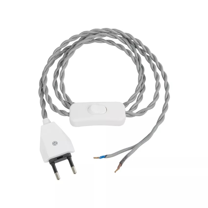 GLOBOSTAR® WHIP  Μοντέρνο DIY Πλεκτό Καλώδιο με Διακόπτη On/Off AC 220-240V IP20 - Γκρι & Λευκό - Μ150 x Π2.7 x Υ1.9cm