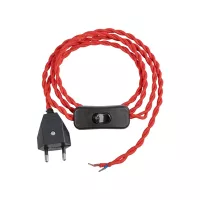 GLOBOSTAR® WHIP  Μοντέρνο DIY Πλεκτό Καλώδιο με Διακόπτη On/Off AC 220-240V IP20 - Κόκκινο & Μαύρο - Μ150 x Π2.7 x Υ1.9cm