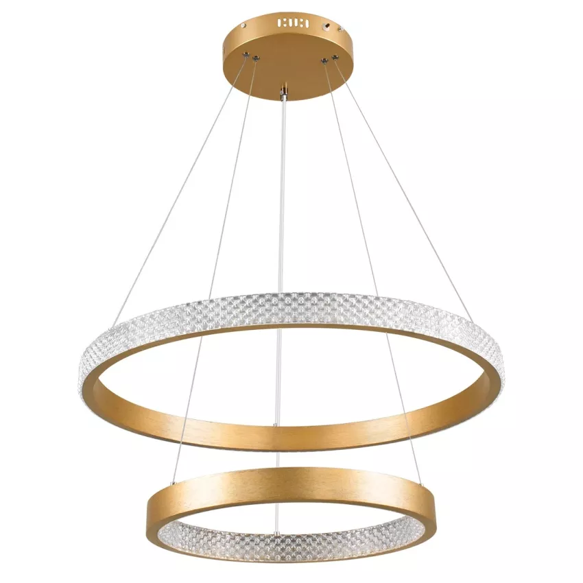 kelvo® DIAMOND  Κρεμαστό Φωτιστικό Οροφής LED 75W 7500lm 360° AC 220-240V IP20 Ρυθμιζόμενο Λευκό CCT με Χειριστήριο από 2700K έως 6000K Dimmable - Lumileds SMD Chip - Χρυσό Πλατίνα - Μ60 x Π60 x Υ40cm