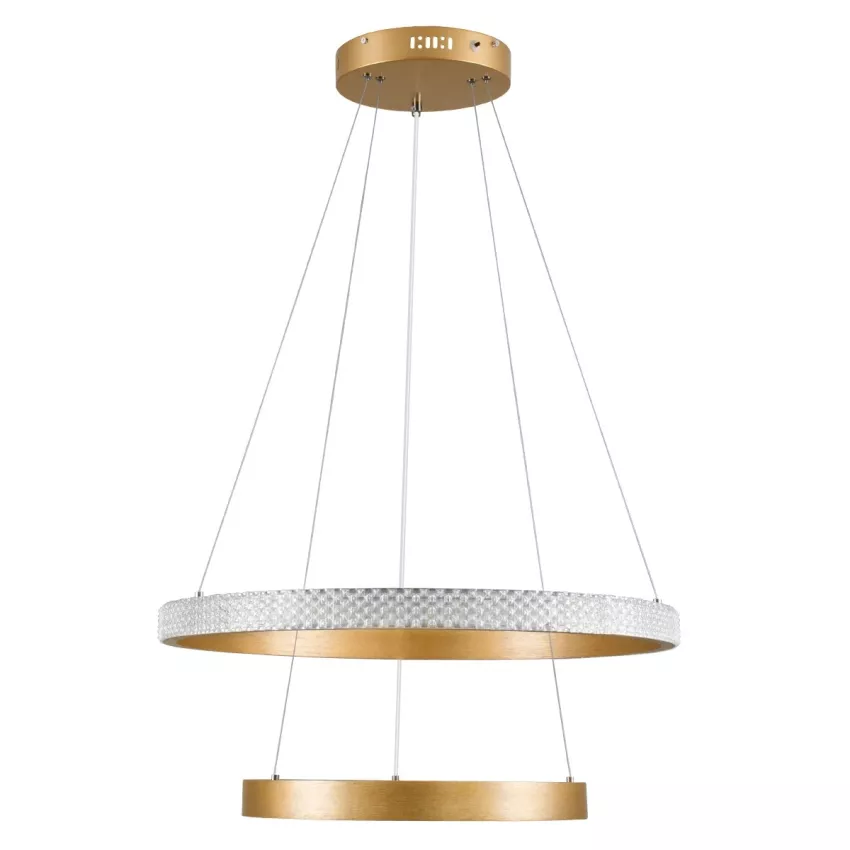 kelvo® DIAMOND  Κρεμαστό Φωτιστικό Οροφής LED 75W 7500lm 360° AC 220-240V IP20 Ρυθμιζόμενο Λευκό CCT με Χειριστήριο από 2700K έως 6000K Dimmable - Lumileds SMD Chip - Χρυσό Πλατίνα - Μ60 x Π60 x Υ40cm