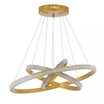 kelvo® DIAMOND  Κρεμαστό Φωτιστικό Οροφής LED 100W 10000lm 180° AC 220-240V IP20 Ρυθμιζόμενο Λευκό CCT με Χειριστήριο από 2700K έως 6000K Dimmable - Lumileds SMD Chip - Χρυσό Πλατίνα - Μ60 x Π60 x Υ60cm