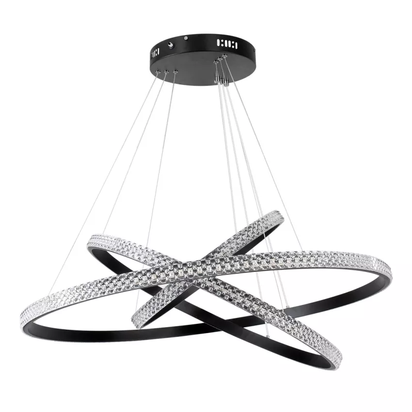 kelvo® DIAMOND KLV-101-0139-V2 Κρεμαστό Φωτιστικό Οροφής LED 120W 12000lm 180° AC 220-240V IP20 Ρυθμιζόμενο Λευκό CCT με Χειριστήριο από 2700K έως 6000K Dimmable - Lumileds SMD Chip - Μαύρο Ματ - Μ80 x Π80 x Υ80cm
