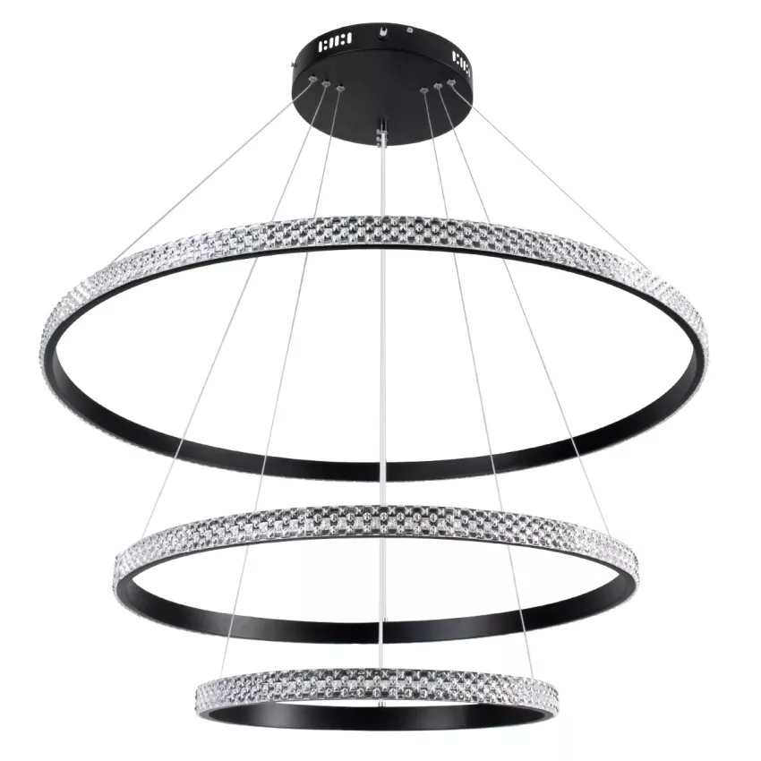kelvo® DIAMOND KLV-101-0139-V2 Κρεμαστό Φωτιστικό Οροφής LED 120W 12000lm 180° AC 220-240V IP20 Ρυθμιζόμενο Λευκό CCT με Χειριστήριο από 2700K έως 6000K Dimmable - Lumileds SMD Chip - Μαύρο Ματ - Μ80 x Π80 x Υ80cm