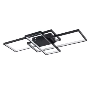 kelvo® QUADRA  Φωτιστικό Οροφής LED 100W 10000lm 120° AC 220-240V IP20 Ρυθμιζόμενο Λευκό CCT με Χειριστήριο από 2700K έως 6000K Dimmable - Lumileds SMD Chip - Μαύρο Ματ - Μ85 x Π45 x Υ9cm