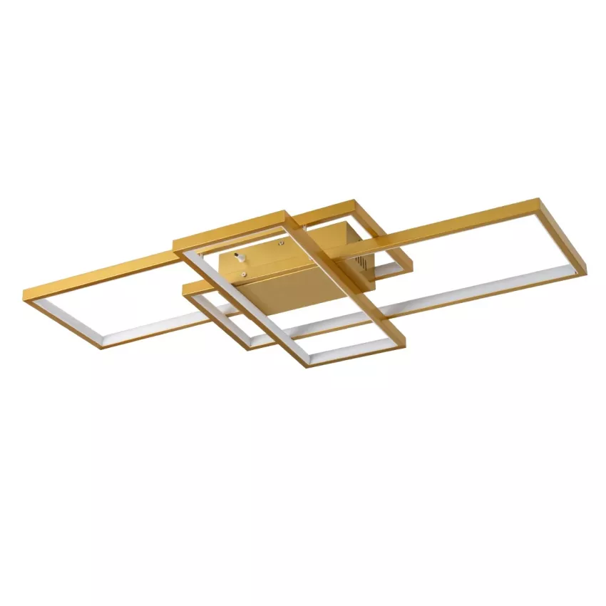 kelvo® QUADRA  Φωτιστικό Οροφής LED 100W 10000lm 120° AC 220-240V IP20 Ρυθμιζόμενο Λευκό CCT με Χειριστήριο από 2700K έως 6000K Dimmable - Lumileds SMD Chip - Σαμπανιζέ Χρυσό Ματ - Μ85 x Π45 x Υ9cm