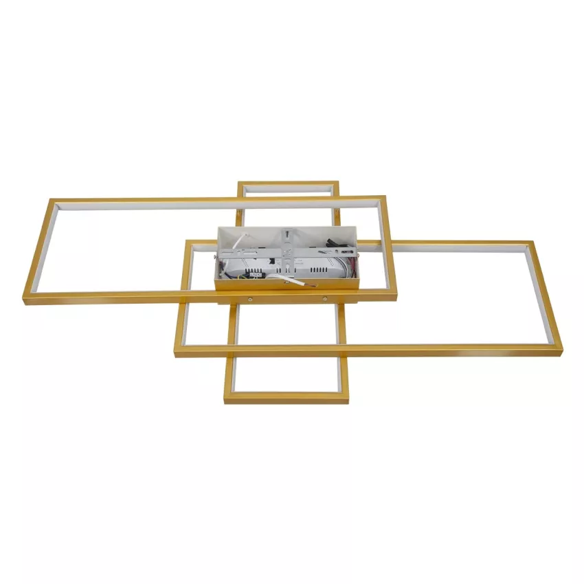 kelvo® QUADRA  Φωτιστικό Οροφής LED 100W 10000lm 120° AC 220-240V IP20 Ρυθμιζόμενο Λευκό CCT με Χειριστήριο από 2700K έως 6000K Dimmable - Lumileds SMD Chip - Σαμπανιζέ Χρυσό Ματ - Μ85 x Π45 x Υ9cm