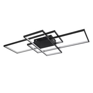 kelvo® QUADRA  Φωτιστικό Οροφής LED 120W 12000lm 120° AC 220-240V IP20 Ρυθμιζόμενο Λευκό CCT με Χειριστήριο από 2700K έως 6000K Dimmable - Lumileds SMD Chip - Μαύρο Ματ - Μ105 x Π60 x Υ9cm