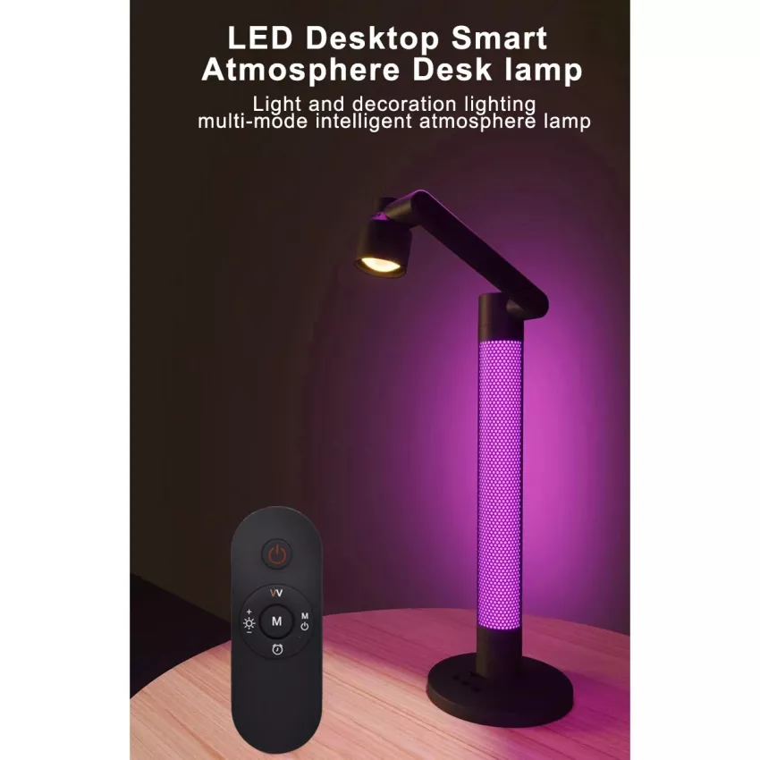 GLOBOSTAR® DESTINY  Επιτραπέζιο Φωτιστικό Πορτατίφ με RF Ασύρματο Χειριστήριο & Λειτουργία μέσω WiFi APP LED 10W 600lm 180° AC 220-240V IP20 Πολύχρωμο RGB Dimmable - Sanan SMD Chip - Μαύρο - Μ14 x Π14 x Υ50cm