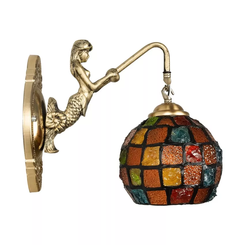 GLOBOSTAR® MERMAID  Vintage Φωτιστικό Τοίχου - Απλίκα με Ντουί 1 x E27 AC 220-240V IP20 - Μπρούτζινο & Πολύχρωμο - Μ17 x Π30 x Υ27cm