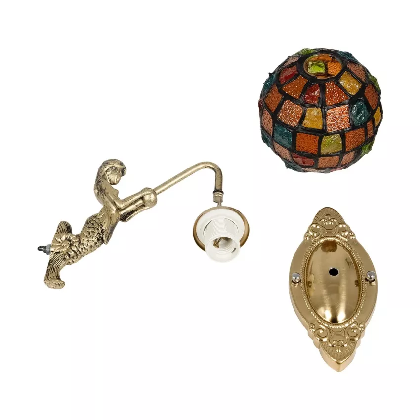 GLOBOSTAR® MERMAID  Vintage Φωτιστικό Τοίχου - Απλίκα με Ντουί 1 x E27 AC 220-240V IP20 - Μπρούτζινο & Πολύχρωμο - Μ17 x Π30 x Υ27cm